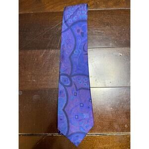 Mulberry Thai Silks hand-sewn silk necktie in a purple and blue abstract pattern